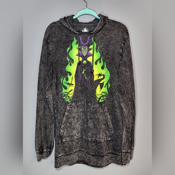 Disney Villains Maleficent Hoodie Black Acid Wash Unisex Size Small Green - Picture 1 of 7